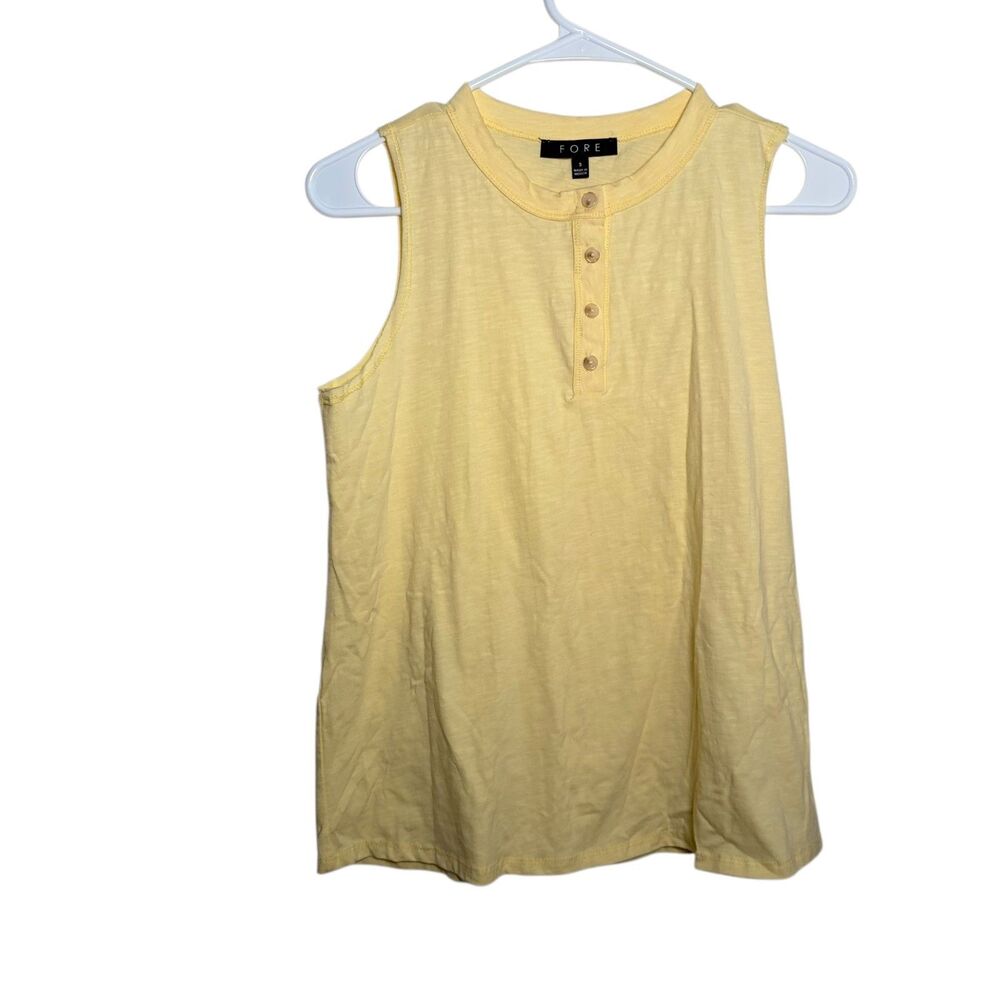 Fore Tank Top Women's Small Yellow Sleeveless Henley Casual Shirt Basic